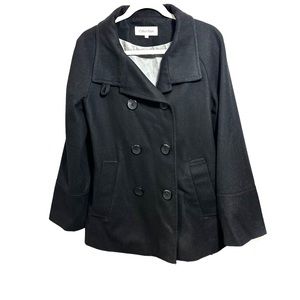 Calvin Klein Women’s Size 2 Peacoat Double Breasted Black Wool Blend Buttons